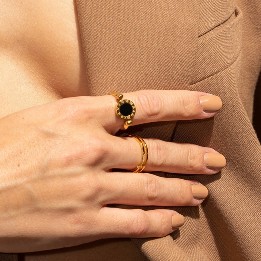 Anel Giratório 2 em 1 Eclipse Banhado em Ouro 18K