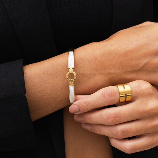 Bracelete Madrepérola Via Láctea Banhado em Ouro 18k