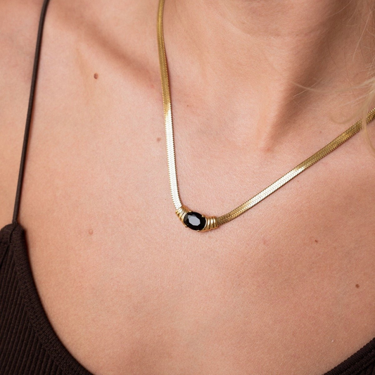 Colar Malha Ônix Eclipse Banhado em Ouro 18K