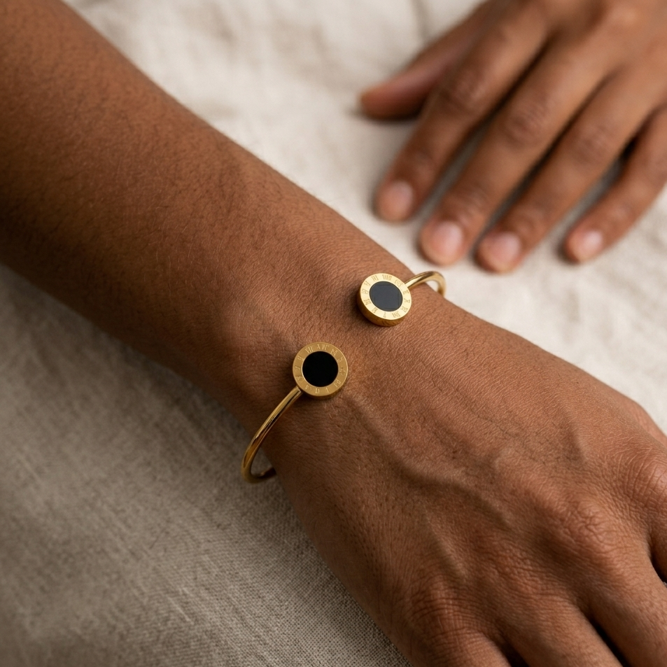 Bracelete Ônix Eclipse Banhado em Ouro 18K