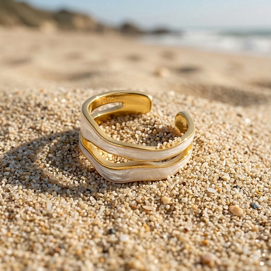 Anel Via Láctea Madrepérola Ajustável Banho em Ouro 18k